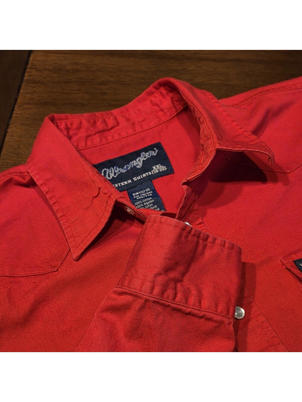 Wrangler Men S Slim / Boys XXL 18-20 Western Shirt Red Long Sleeve Cotton Stain